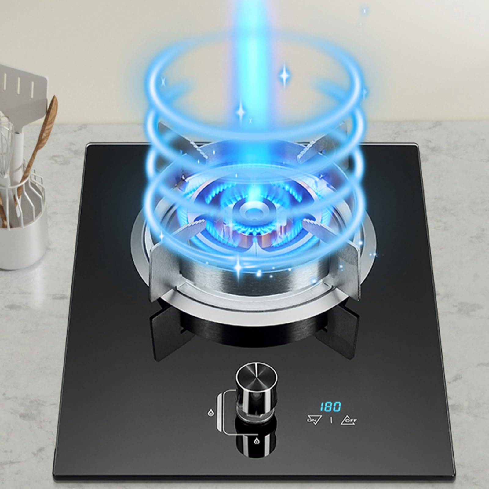 Estufa de gas portátil, quemador de wok de alta potencia, cocina de gas de vidrio templado con protección contra llamas para uso doméstico y comercial