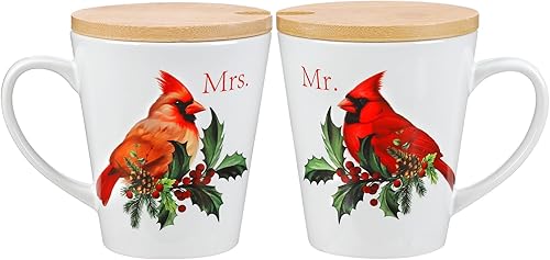 Miniatura 6 de Layhit Juego de 2 tazas de Navidad con tapas, de porcelana, para parejas, para el invierno y la señora, para bodas, aniversarios, regalos de