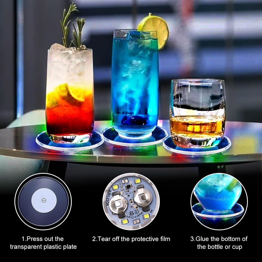 Lot De 12 Dessous De Verre LED Multicolores - 3 Modes D