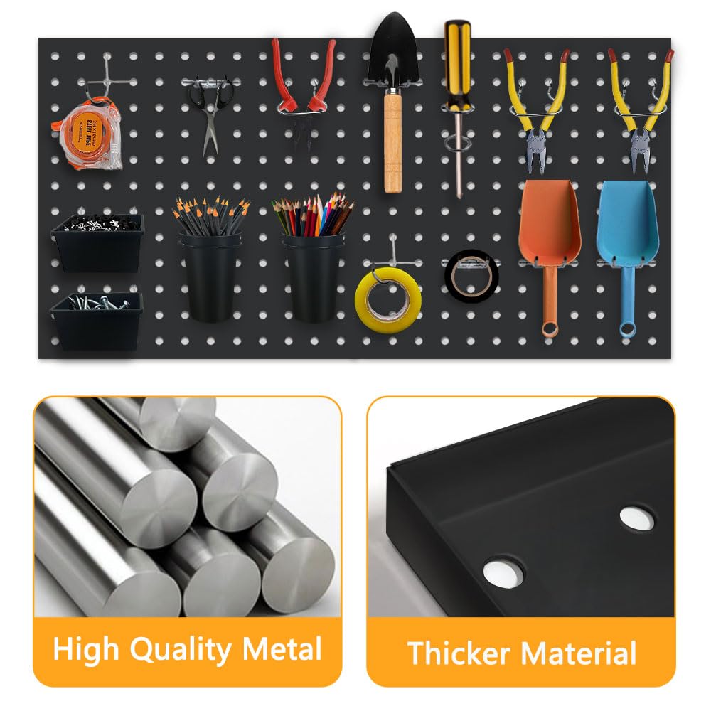 3 paneles de metal para pared, herramientas de garaje, sistema de almacenamiento para garaje, banco de trabajo, tienda, tablero organizador de tablero de clavijas resistente (paquete de 3,