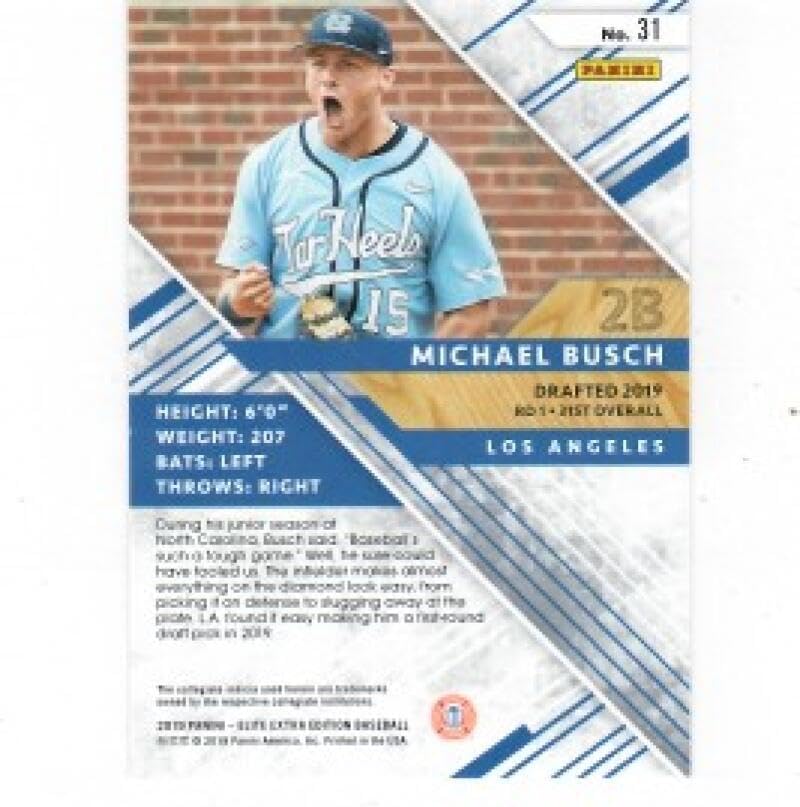 2019 Panini Elite Extra Edition Aspirations Purple #31 Michael Busch 155/250 Los Angeles Dodgers Baseball NM-MT