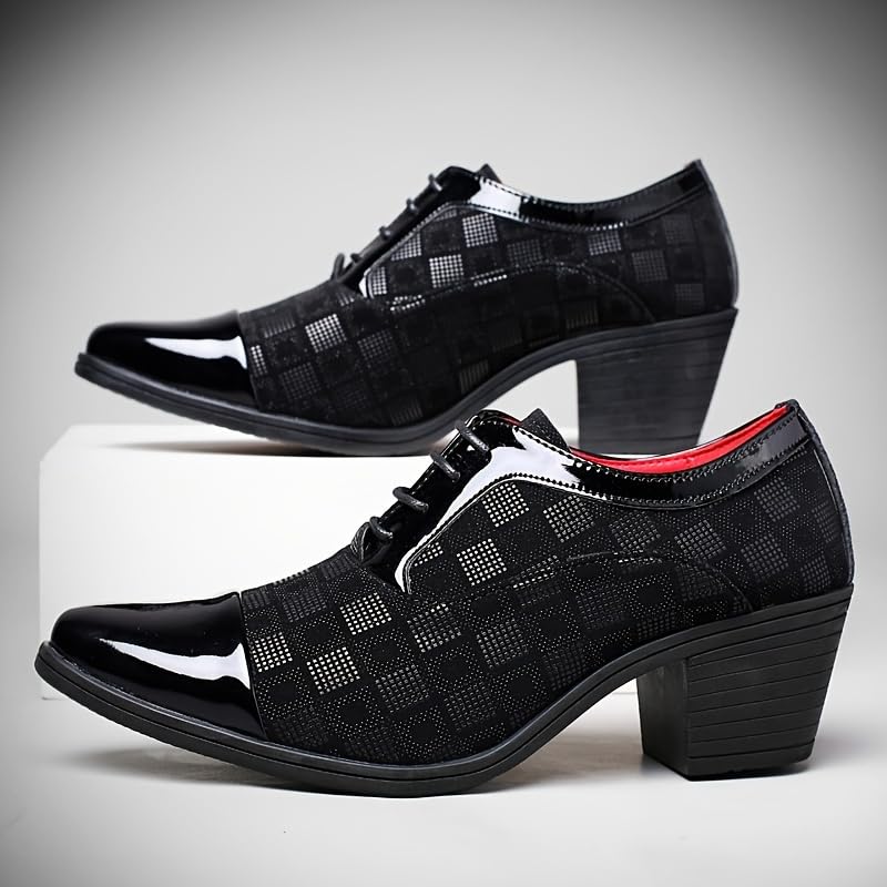 Men's Business Casual Leather Shoes - with Checkered Upper for Rubber Anti-Slip and Wear-Resistant Sole. Suitable for All Seasons. Suitable for Formal Occasions.2