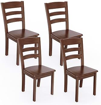 Sillas de Comedor de Madera Maciza Juego de 4 Sillas de Comedor con Respaldo Alto de Escalera Sillas de Cocina Mid Century Modern para Comedor Salón Restaurante Cocina Nogal