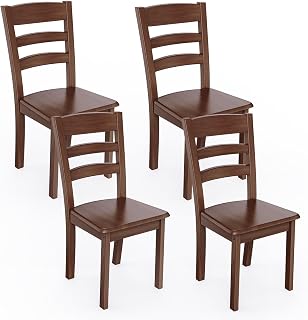 Sillas de Comedor de Madera Maciza Juego de 4 Sillas de Comedor con Respaldo Alto de Escalera Sillas de Cocina Mid Century Modern para Comedor Salón Restaurante Cocina Nogal
