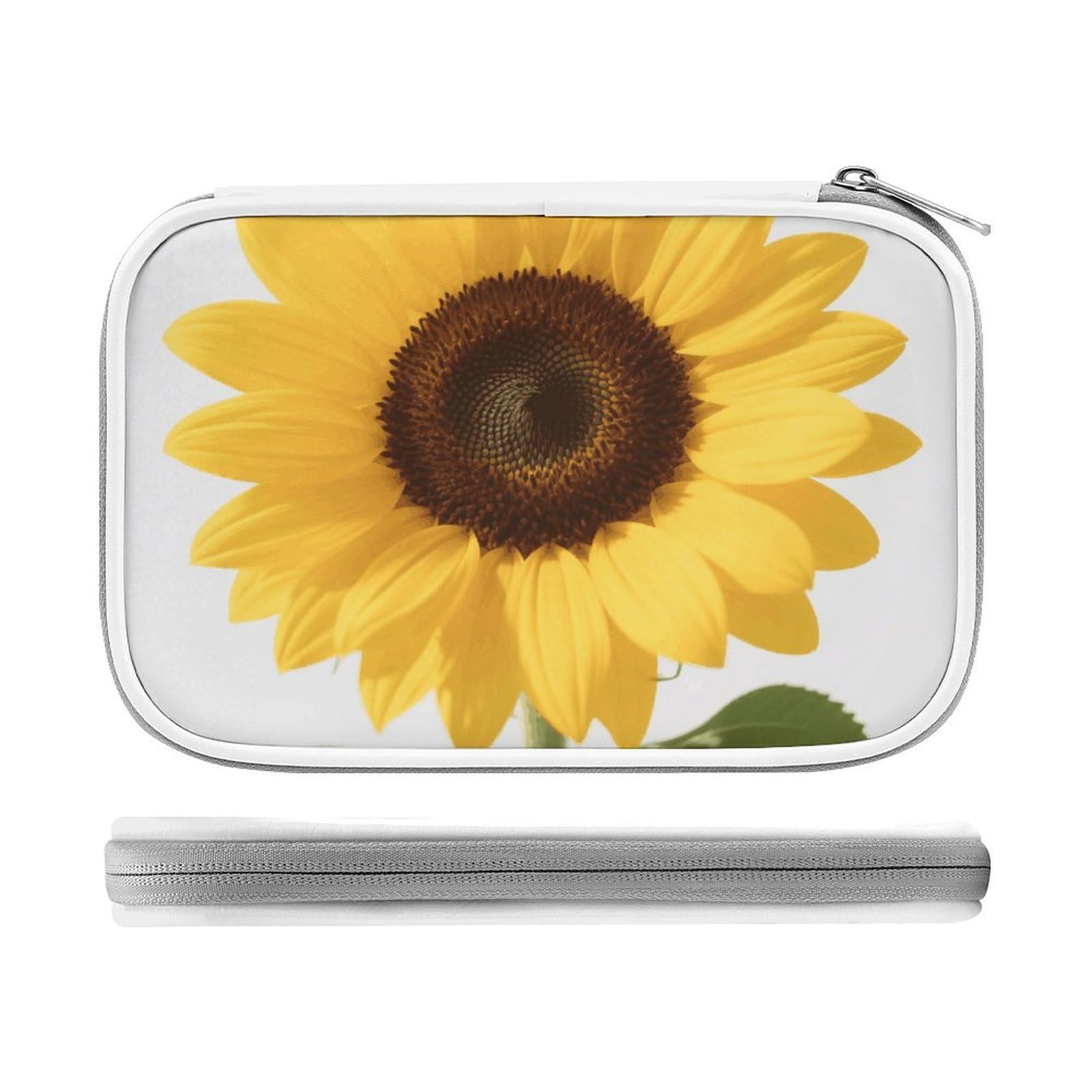 Fodpand Women's Style Large Capacity Pencil Case For Adults - Durable Pu Leather Beautiful Yellow Summer Sunflower Pencil Pouch With Zipper Portable Travel Makeup Bag Mini Cosmetic Bag For Office, Travel