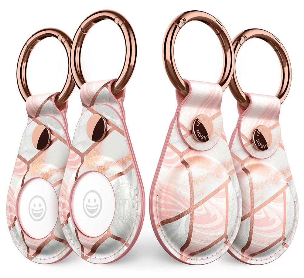 i-Blason Cosmo AirTag Keychain Case, Stylish Protective Case Holder with Keychain Ring for Apple AirTag 2021 (4 Pack Marble)