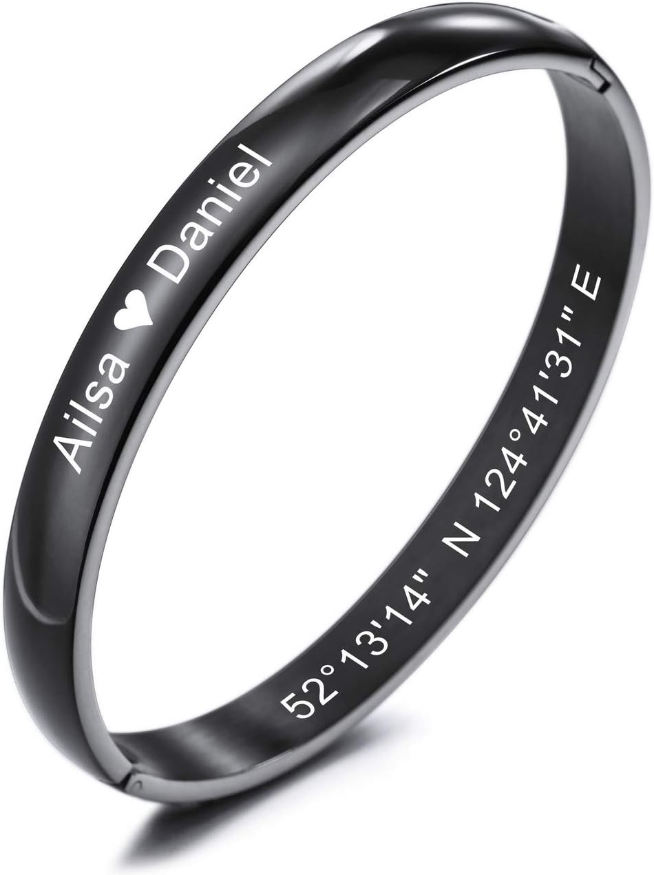 MeMeDIY Personalized Bracelet Engraving Name Identification ID Customized For Men Women Water Resistant Stainless Steel Cuff Bangle