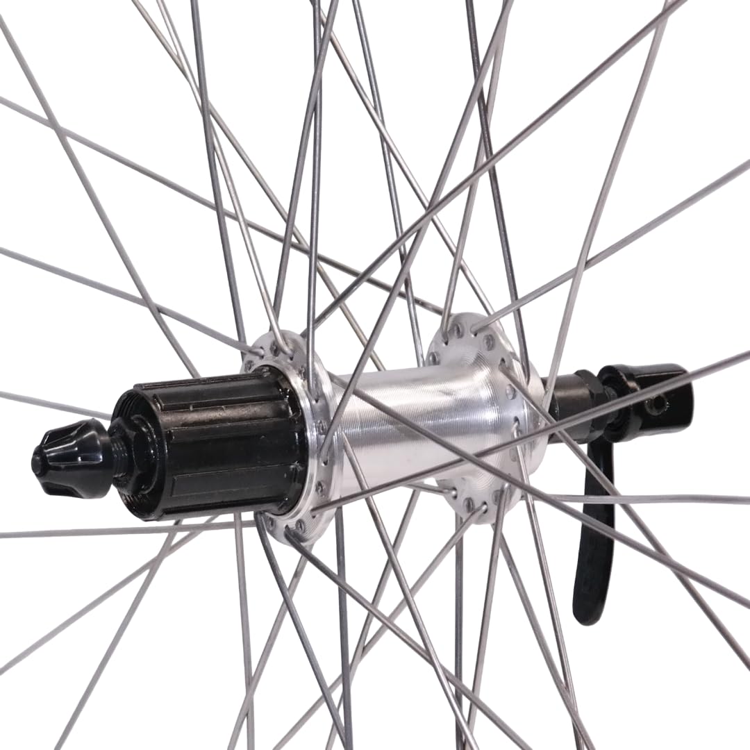 Vuelta Fahrradfelge Hinterrad 28 Zoll inkl. Tourney FH-TX500 Cut 19-8/9/10-fach,V-Brakes/Felgenbremse -Made in Germany 28 Zoll Hinterrad Silber,622x19C Hohlkammer-Felgen Laufrad Fahrrad Rad