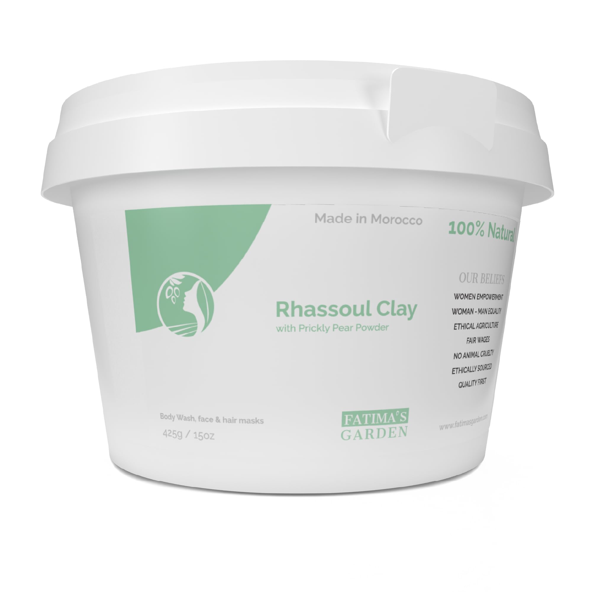 Fatima's Garden Rhassoul with Prickly Pear - Hydrating Face & Hair Mask, 425g