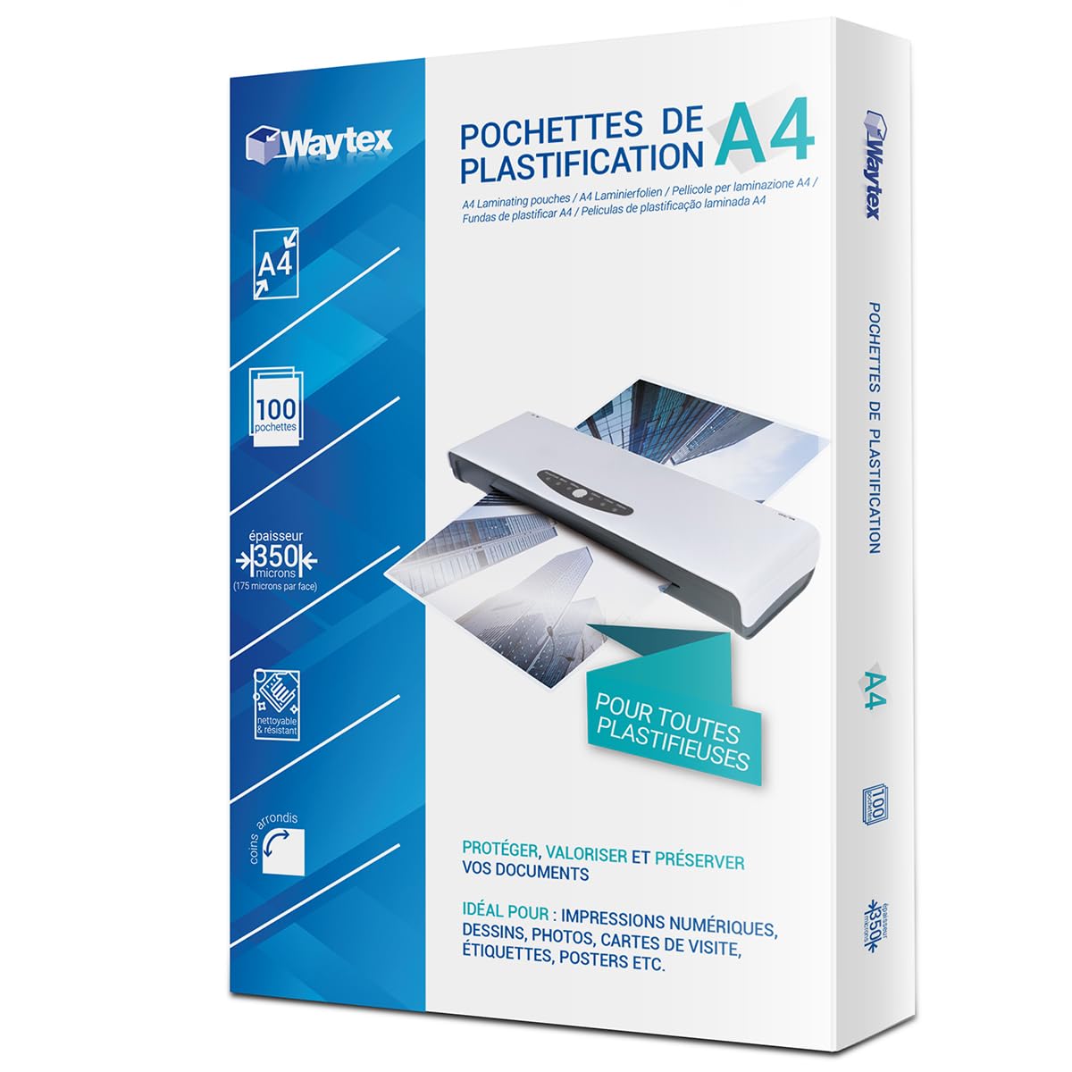 WAYTEX 78278 Laminating Pouches A4 – Extra Thick 2x175 (350) microns – for hot laminator - Pack of 100