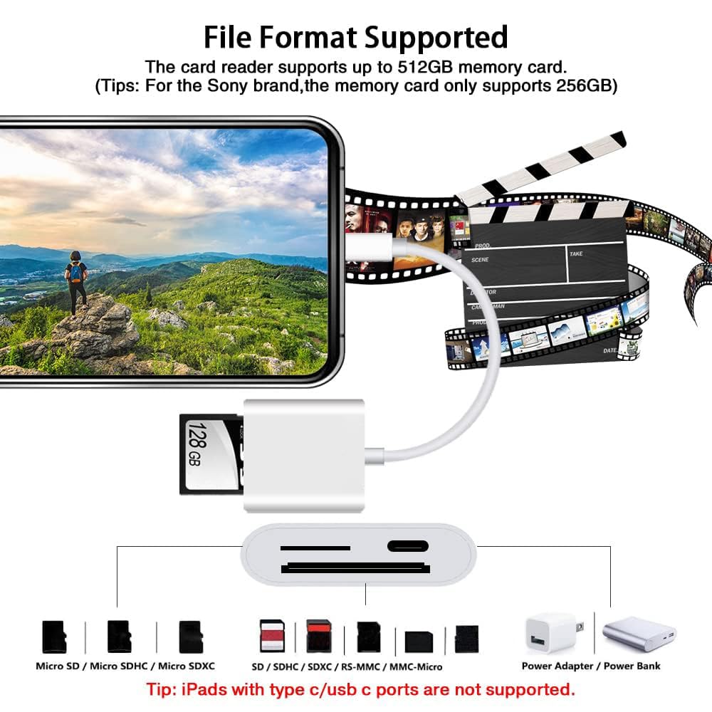 SD Card Reader for iPhone iPad,Micro SD Card Reader Memory Card Reader Plug and Play Trail Camera SD Card Adapter,Simultaneous Charging and Reading — Amazon image 6