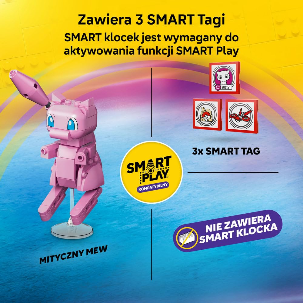 LEGO Pokémon SMART Play: Poszukiwania Mitycznego Mew za pomocą drona 72161 | Interaktywna zabawka z figurką Pokémona z klocków, zestaw kompatybilny, prezent dla dzieci 8+, 3 SMART Tagi, 429 elementów