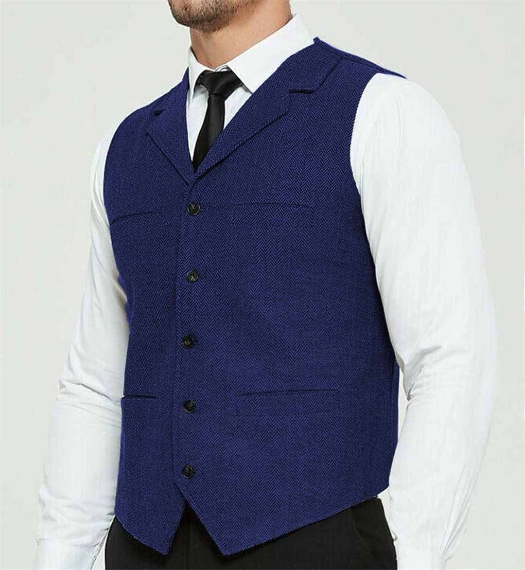 Vogrtcc Gilet da uomo da sposa in lana tweed colletto su misura retrò gilet business gilet