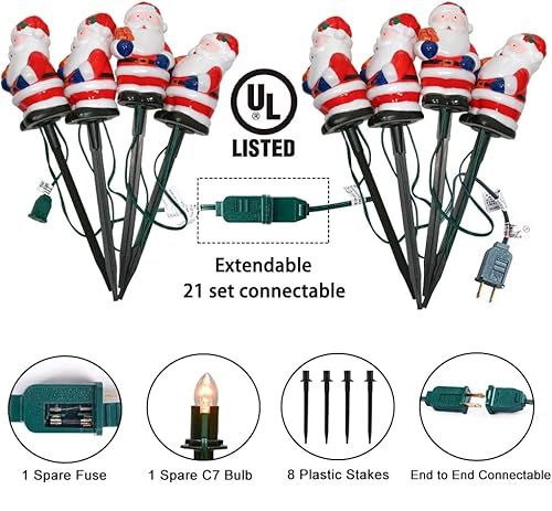 Miniatura 4 de GOOTHY 2 juegos de luces de Papá Noel con estacas de camino de Navidad, cadena C7 de 7 pies para exteriores con 8 marcadores de entrada de Papá