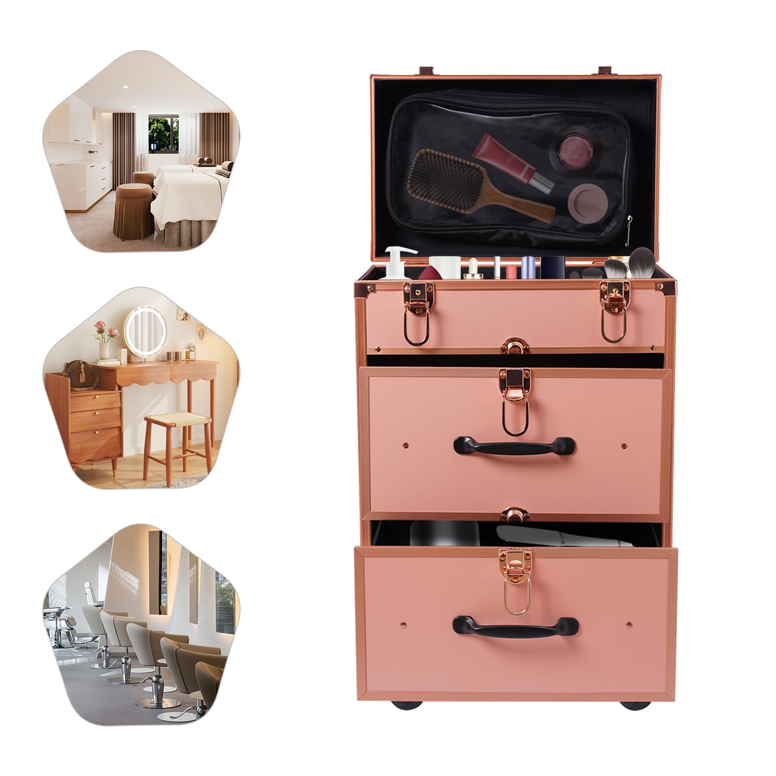 lizponaza Rolling Makeup Case, Large Cosmetic Trolley with Locks, Cosmetics Storage Organizer for Travel Makeup with 360° Rotation Wheels, Professional Case for Nail ArtCase