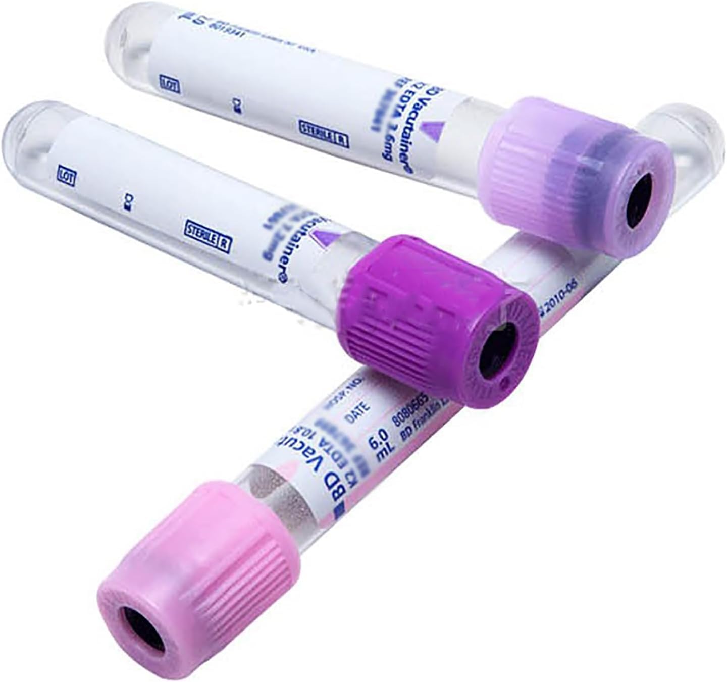 Tubos de Recolección de Sangre Al Vacío, 100 Unidades de Tubos de Centrífuga EDTA de 6 Ml, Tubos de Sangre de Plástico con Tapa Morada, Tubos Vacutainer de Laboratorio con Tapa Morada, 13 * 100 Mm