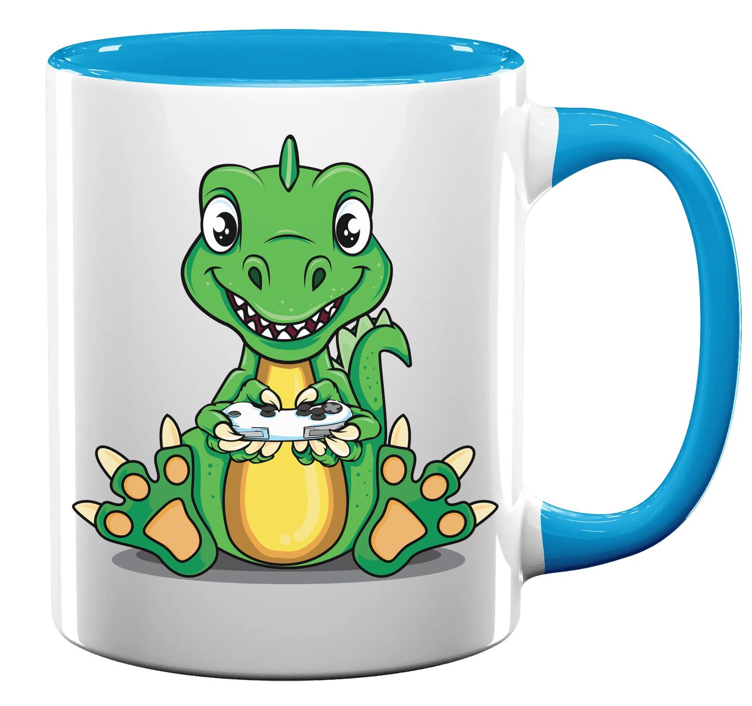 Tasse à thé ou café en céramique motif dinosaure de dessin animé Bleu clair