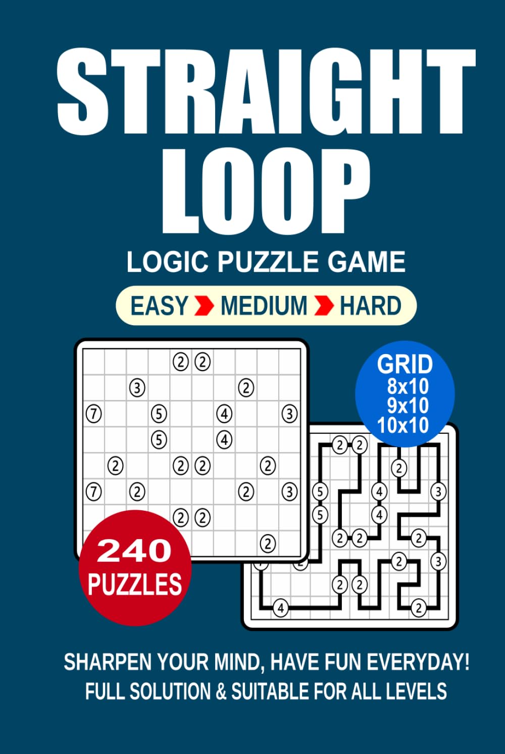 Straight Loop Logic Puzzle Book For Adults: 240 Puzzles Straight Loop Great Logic Puzzle Game For Adults and Seniors 3 Levels: Easy Medium and Hard Portable size 6x9 Inches.