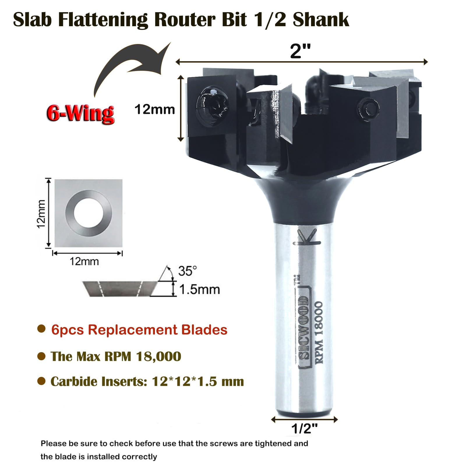 SICWOOD Slab Flattening Router Bit - 6 Wing -2 SICWOOD Slab Flattening Router Bit - 6 Wing -2