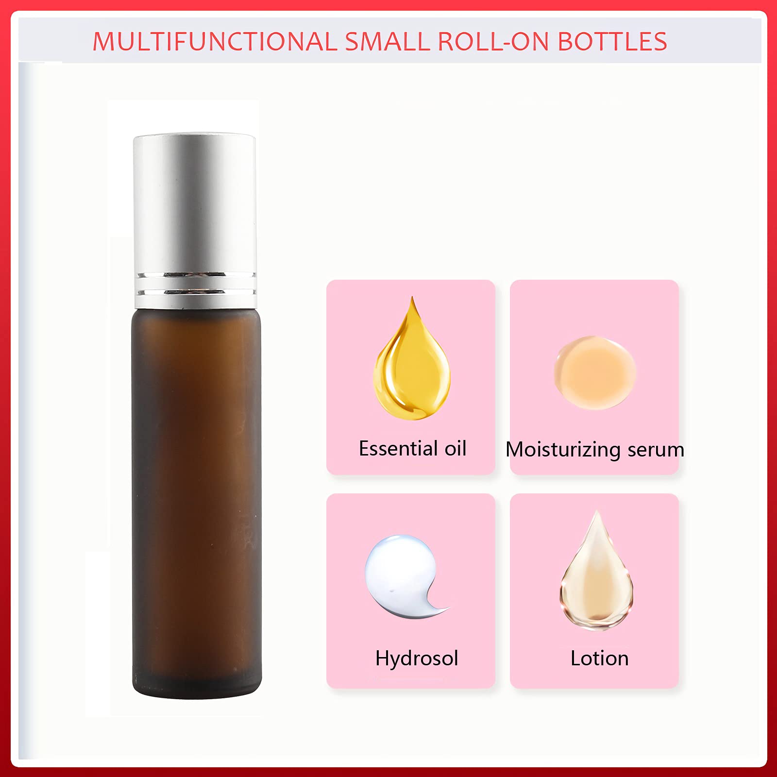 24 Stück Leere 10ml Matt braun Glas Roller Flaschen mit Silber Alu Schraubverschluss, Roll-On Glasflaschen mit Glasroller für Ätherische Öle Essential Oil mit Trichter Öffner