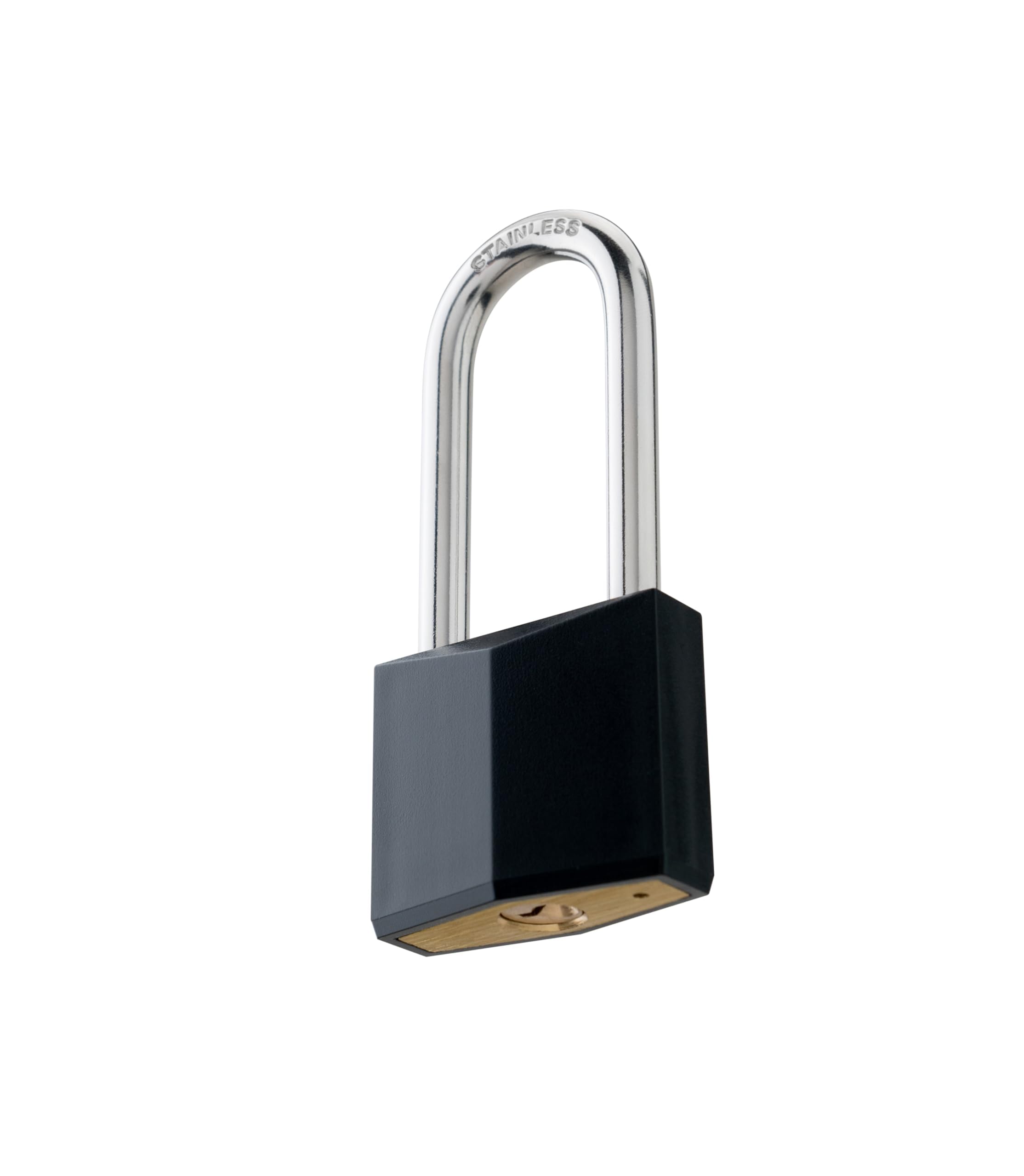 12er-Pack gleichschließende Schlösser, schwarz überzogenes Messing-Vorhängeschloss mit langem Edelstahlbügel, 4,8 cm Schlosskörper, rostfreie Schlösser für Tor, Zaun, Haspe, Schrank