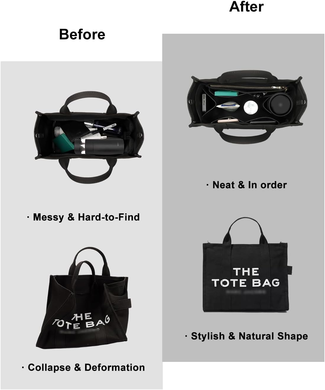 Purse Organizer Insert For Handbags, Tote Bag Organizer Insert, Handbag Organizer For Tote & Handbags, Compatible with Neverful Speedy and More (XLarge,Black)