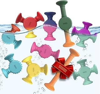 BUNMO Stocking Stuffers for Kids - Toddler Suction Bath Toys - Connect, Build, Create - Toddler Stocking Stuffers - Fine Motor Skills - Stimulating Sensory Fun - Color Changing 10pk