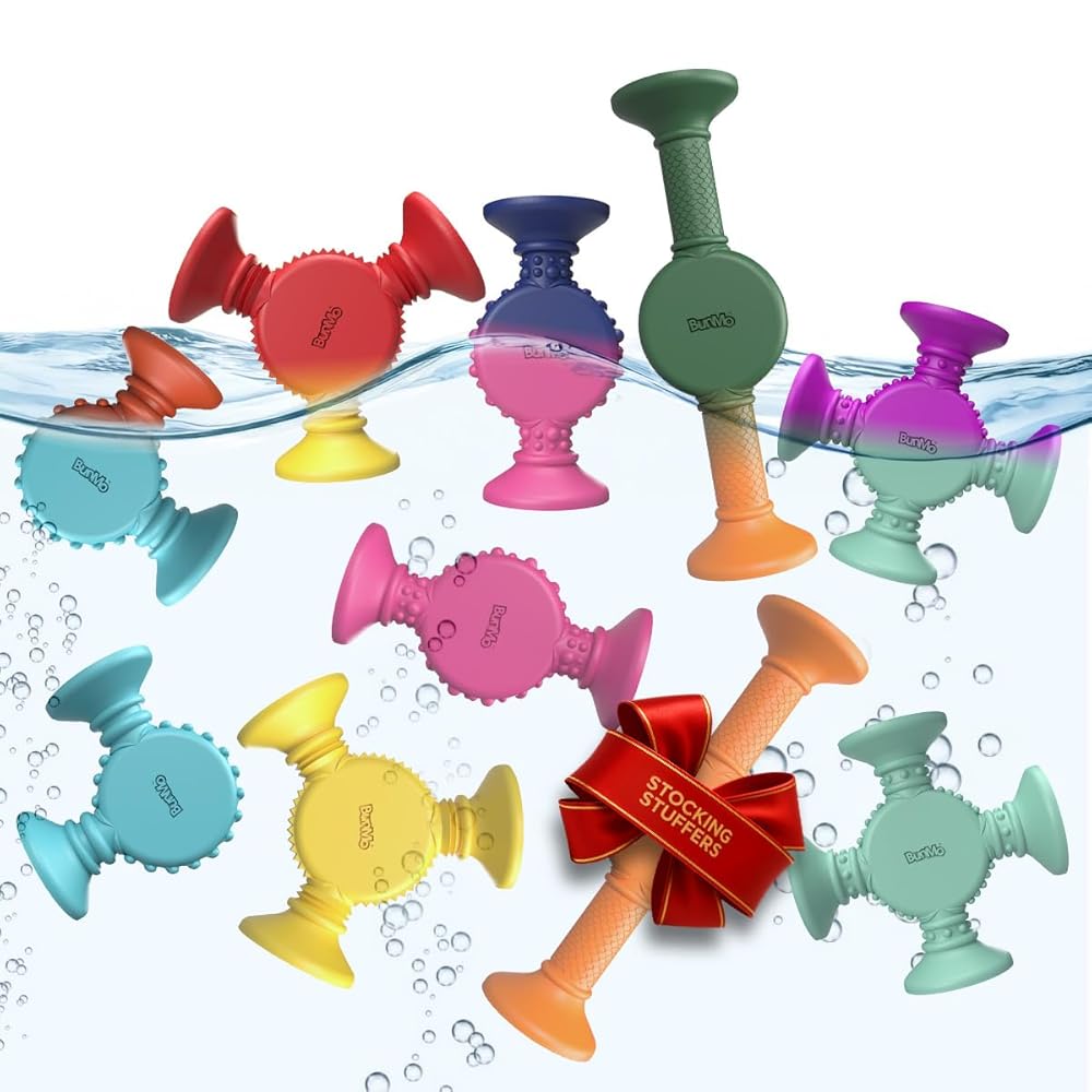 BUNMO Stocking Stuffers for Kids - Toddler Suction Bath Toys - Connect, Build, Create - Toddler Stocking Stuffers - Fine Motor Skills - Stimulating Sensory Fun - Color Changing 10pk