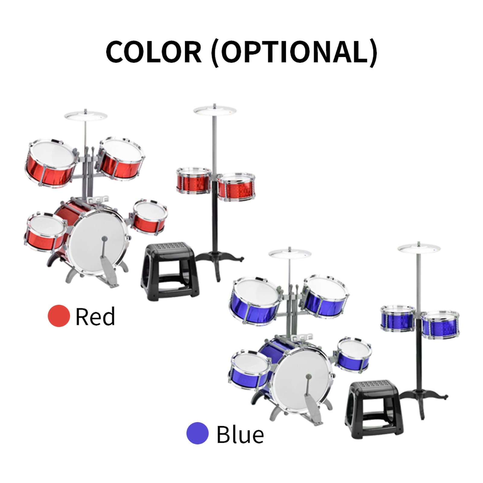 Dilwe Dynamic Addition Juego de Batería de PVC de 7 Piezas con Taburete, Construcción Engrosada para Principiantes, Juego de Instrumentos Musicales (rojo)