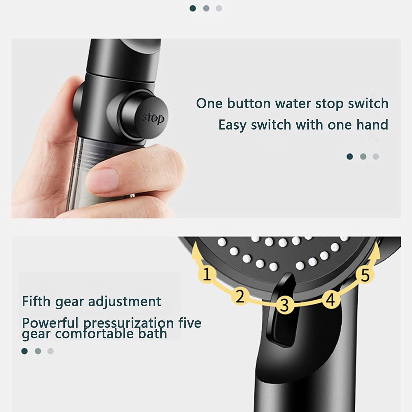 Alta Presión Alcachofa Ducha, 5 Modos Antical Alcachofa de Ducha de Mano, ABS Negro Mate Universal Ahorro de Agua Duchas de Baño Alcachofa Fácil de Instalación
