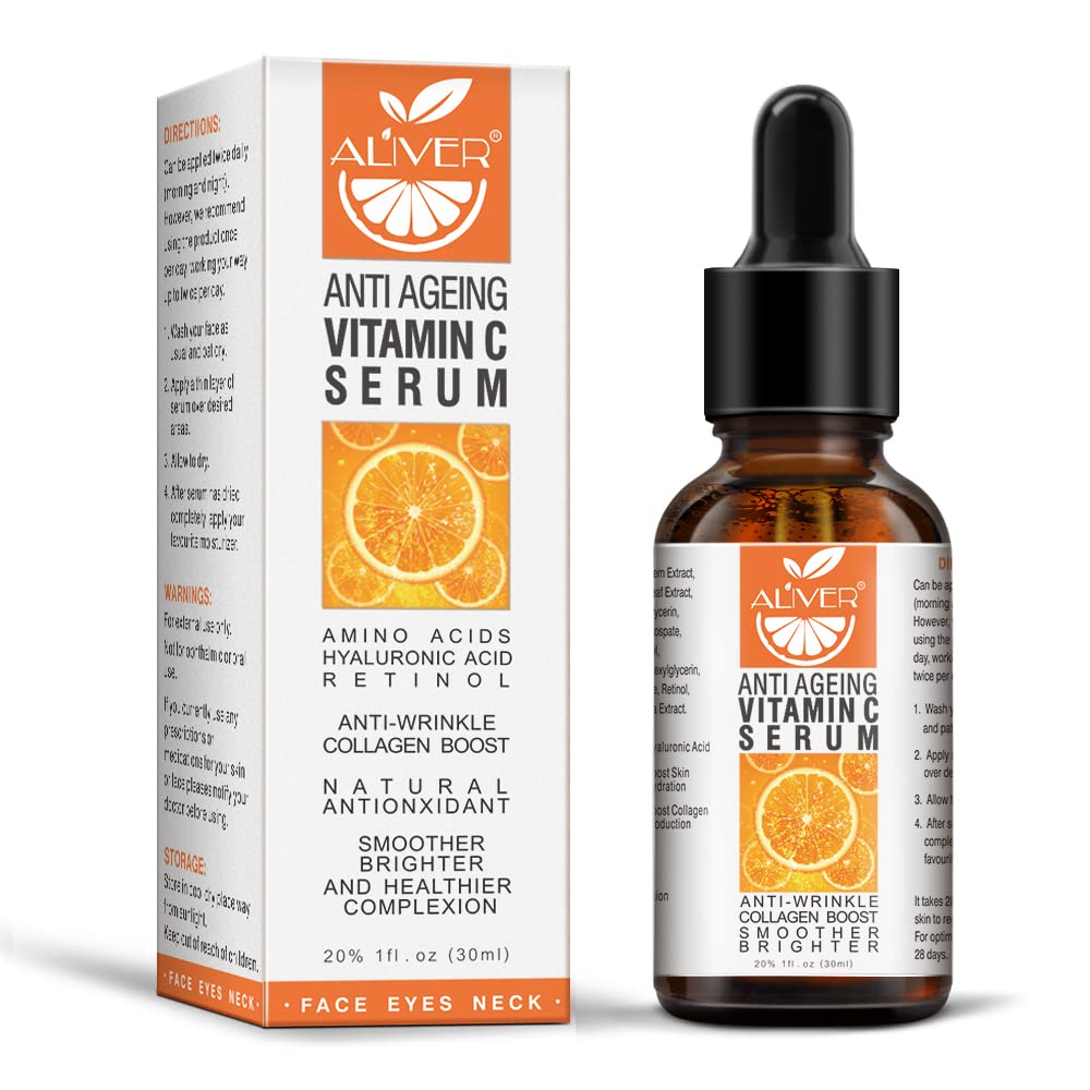 20% Vitamina C Sérum Facial con Ácido Hialurónico para Antiarrugas, Antiojeras, Antiedad, 30ML Serum vitamina c para la cara, Hidratante, Vegano