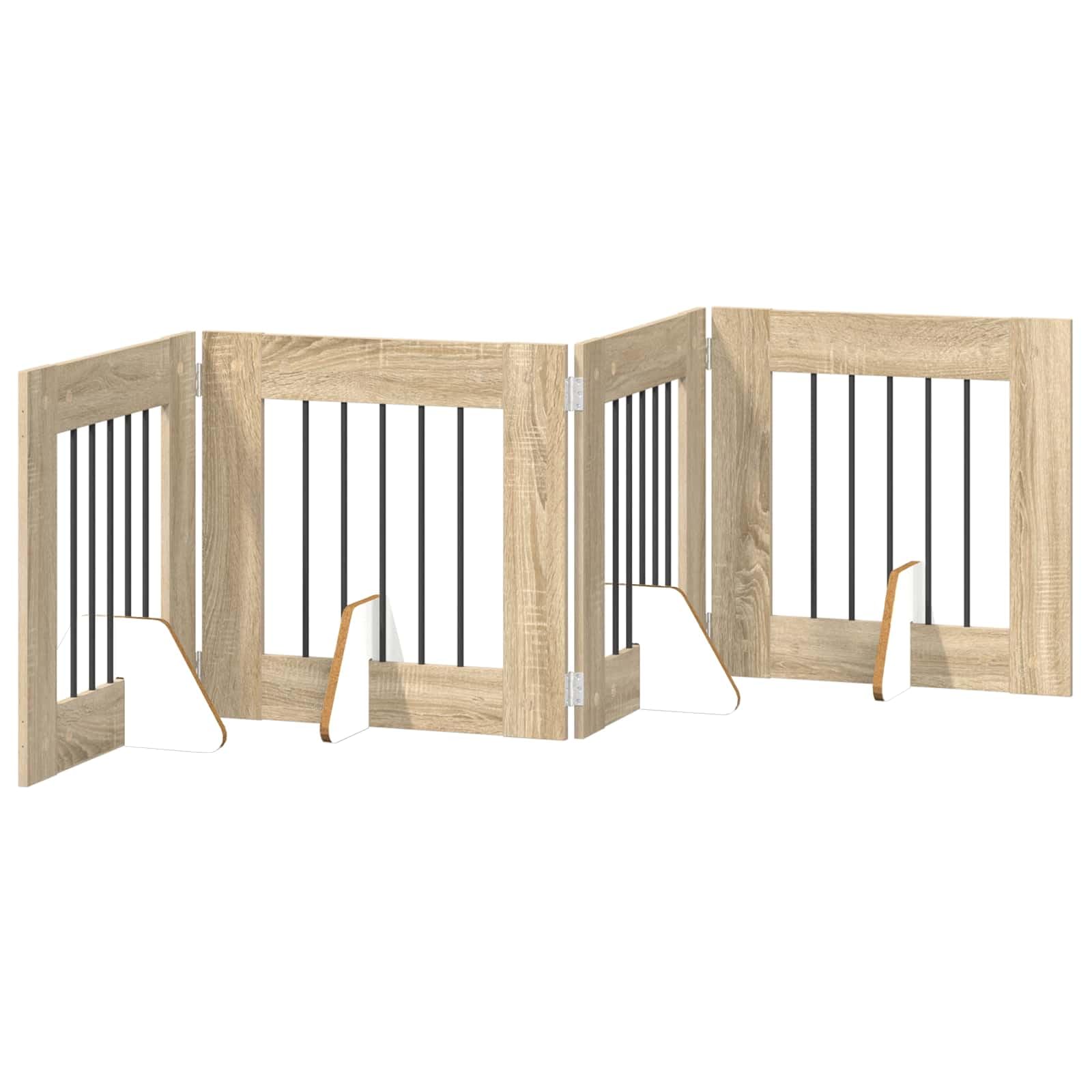 Portería para perros con soporte de madera de roble Sonoma, 241 x 60 cm, plegable, 4 piezas, interior para perros, cachorros, seguridad, protección