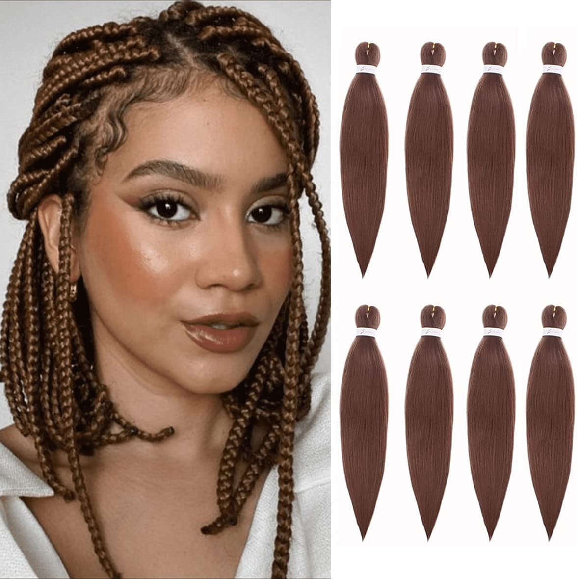Leeven 16 Inch Pre Stretched Braiding Hair Red Brown Kanekalon EZ Braiding Hair 8 Packs Crochet Braiding Hair Extensions /16 Inch 30#