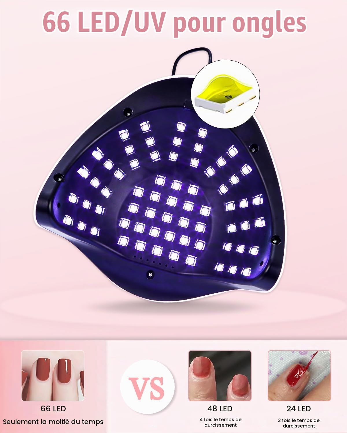 220W LED Nail Polish UV Lamp, Professional LED UV Nail Polish Dryer | With 60 Lamp Beads, 10/30/60/99S Fast Drying, For All Gels, Automatic Nail Polish Machine (rose)