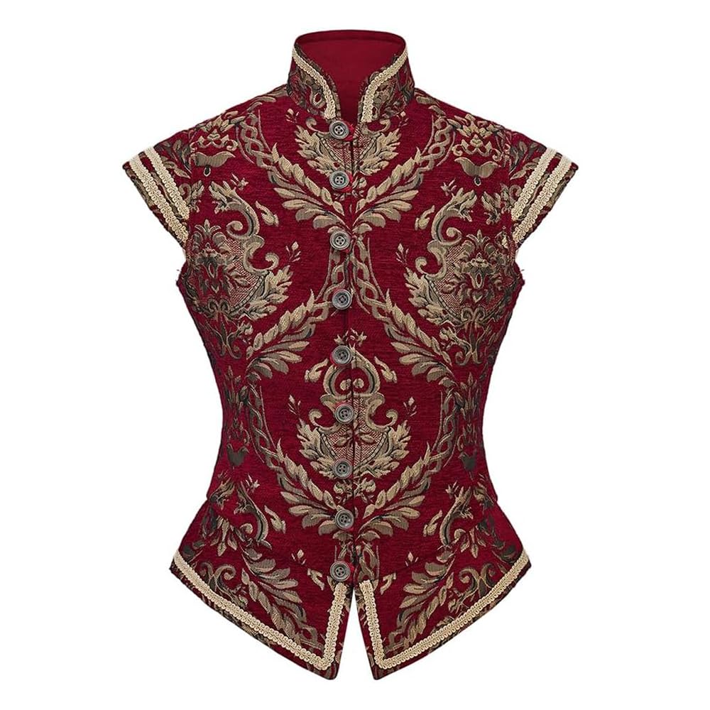 Diajosa cos Mens Tudor Doublet Vest Victorian Medieval Renaissance Tudor Prince King Costume Ren Faire Jerkin Vest Waistcoat (Red, S)