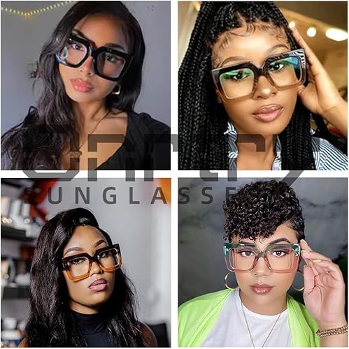 Miniatura 2 de Lentes cuadrados de gran tamaño para luz azul para mujeres y hombres, marco grueso, anteojos grandes para computadora sin receta (blanco)