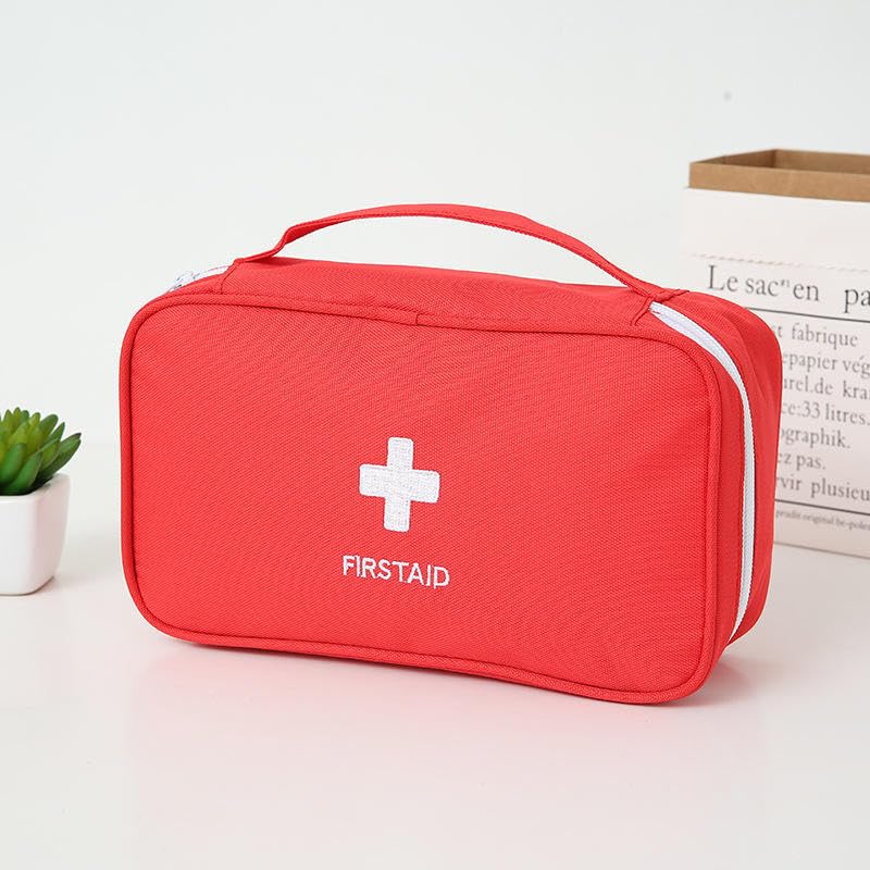 Image of AccuPrints Sumiko First Aid Kit Bag | Medicine Storage Box Container | Multipurpose Portable & Spacious Emergency Pouch Organizer with Mesh Pouch & Elastic Loops | for Travel Camping Home & Gifts Red