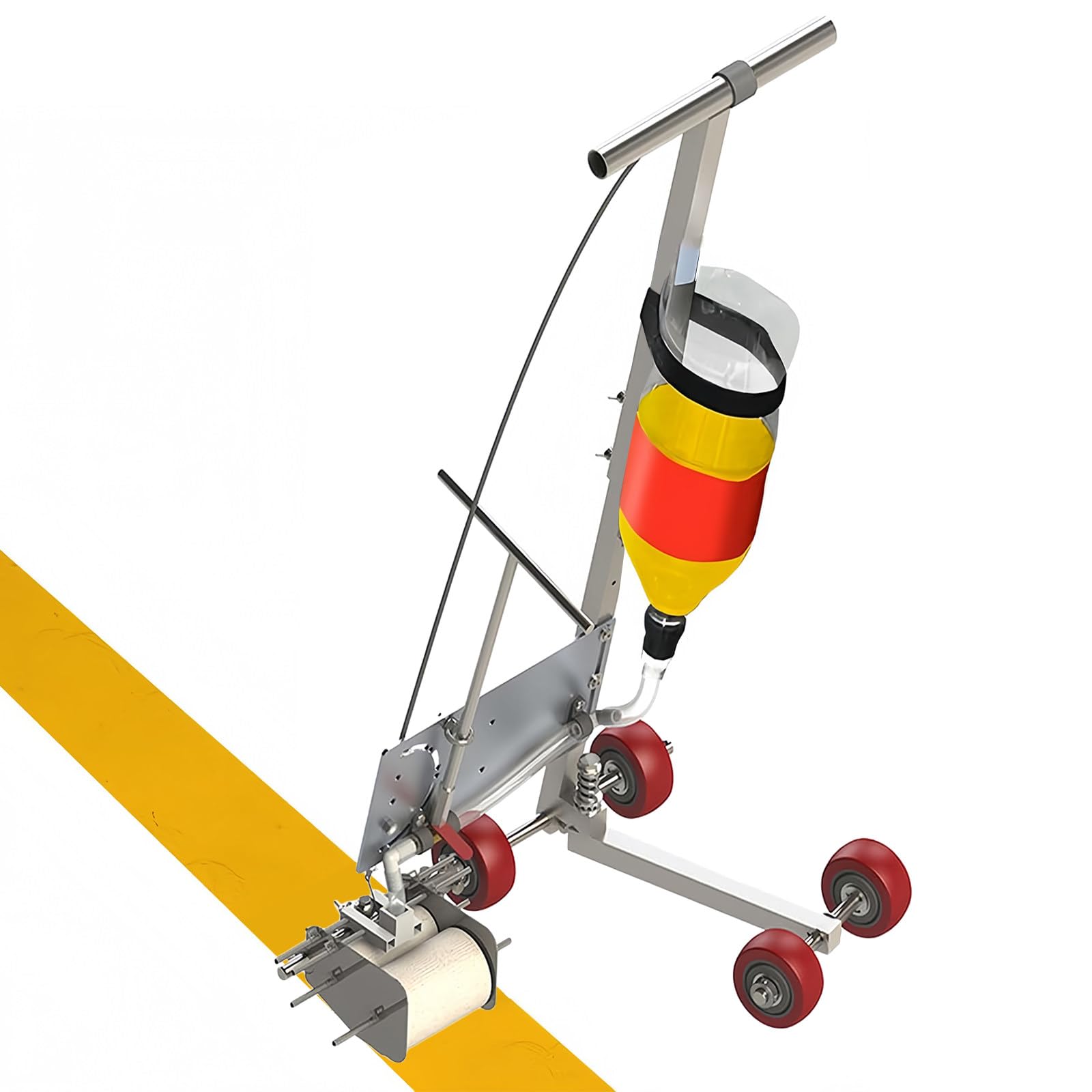Macchina per marcatura di linee per parcheggi, applicatore resistente con altezza regolabile e strumento circolare, strisce stradali accurate e veloci, larghezza linea 5-15 cm