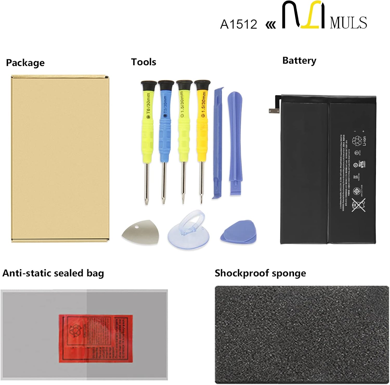 MULS A1512 Tablet Battery for Apple iPad mini 2 & iPad mini 3 A1489 A1490 A1491 A1599 A1600 A1601 ME276LL/A MF066LL/A MF247CH/A MGNV2LL/A MH3F2LL/A MGPW2CH/A MF544LL/A MF569LL/A MF580LL/A
