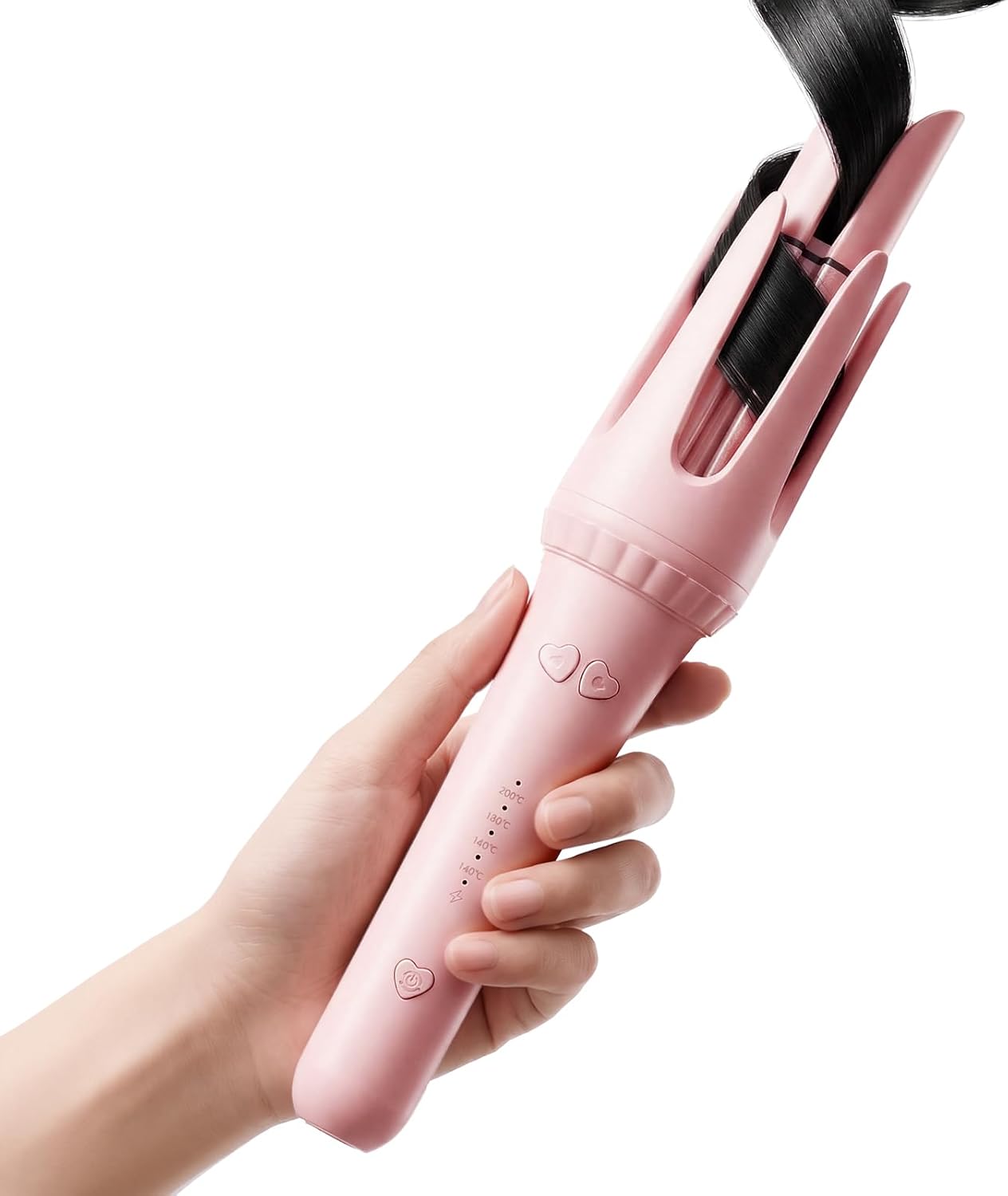 Automatic Curling Iron 1.25 Inch, Rotating Hair Curler for Beach Waves, Auto Hair Curler with Anti-Scald & Anti-Tangle, Dual Voltage Ceramic Curling Wand for Long & Short Hair, Pink