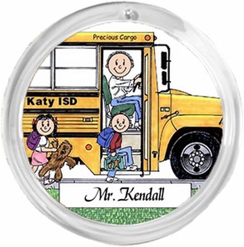 PrintedPerfection.com Personalized School Bus Driver - Male Round Christmas Ornament