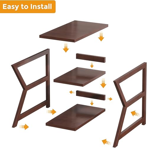 Miniatura 8 de Mesa auxiliar de madera maciza, mesa auxiliar delgada de 3 niveles con almacenamiento abierto, moderna mesa auxiliar de sofá de granja, mesita de