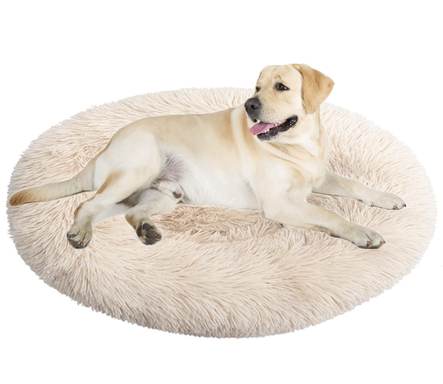 ZFEBHMY Pet Dog Cat Calming Bed, Anti Anxiety Round Plush Donut Dog Bed, Washable Soft Warm Plush Fleece Fluffy Soothing Cat Pet Cushion,for Dogs Cats-Light brown||Ø110cm/43in