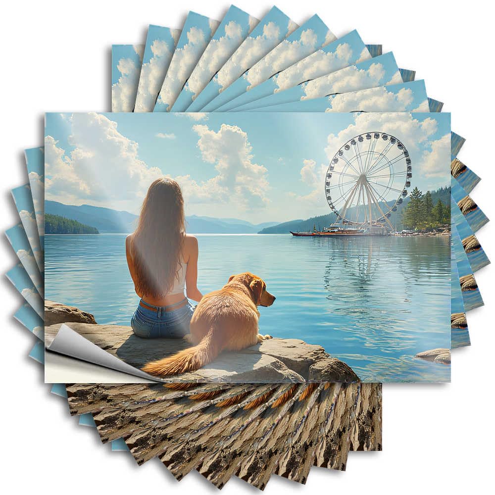 Funny Sticker Funky Bedroom Decorations Bottle Woman and Dog By The Lake with Ferris Wheel - No Residue Decals for Christmas(12X18CM)