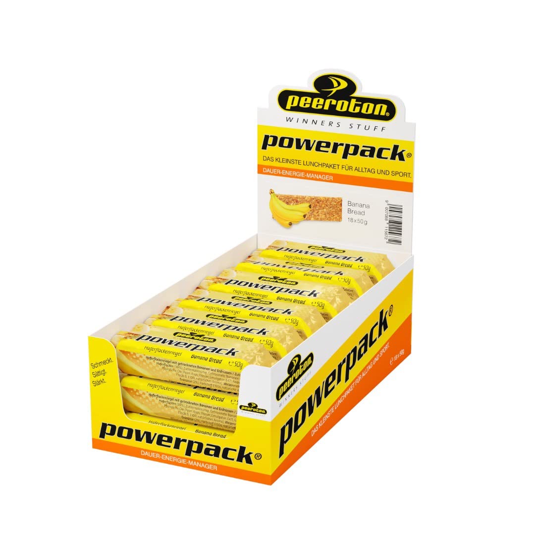 Peeroton Powerpack Riegel Banana Bread - Energieriegel ohne Zucker - Protein Snack Mahlzeitenersatz mit langanhaltender Energieverfügbarkeit - der Haferriegel, der sättigt und stärkt - 18 x 50 g