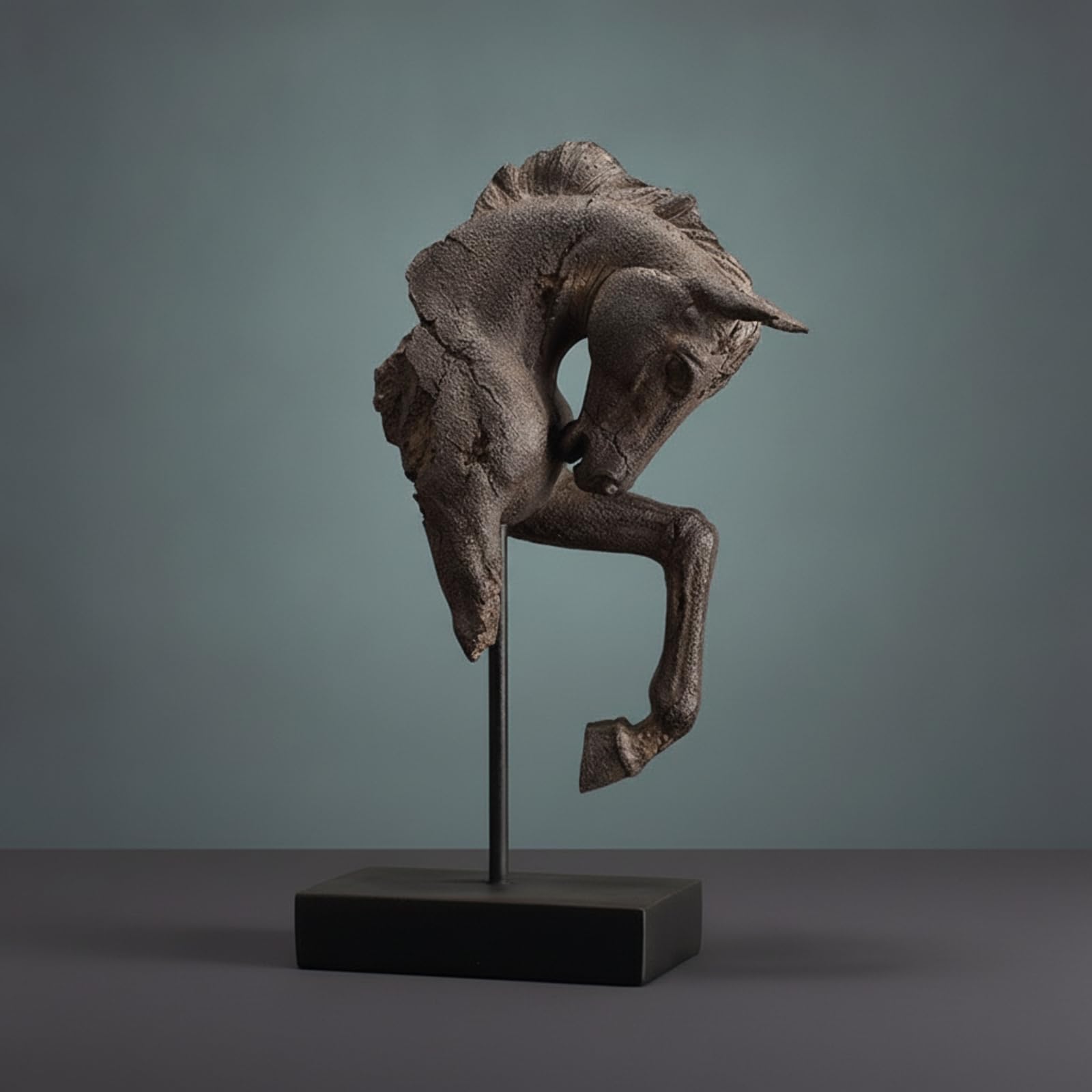 Milageto Estatua de Caballo Decorativa Cabeza de Caballo Escultura Busto Figura Ornamental Resina Sintética Diseño Elegante Cabeza Inclinada y Soporte Firme Adecuada para Hogar Vitrina Entrada 43cm