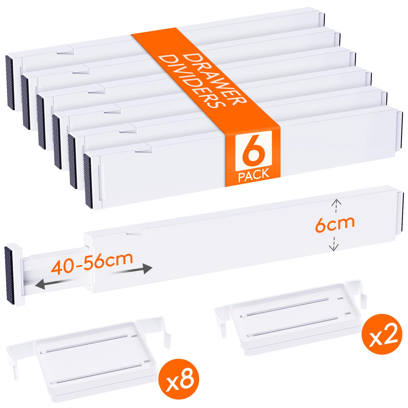Lifewit 8 stuks ladeverdelers, verstelbare ladeverdelers voor binnenlengte 29,5 - 47 cm en hoogte > 10,5 cm, lade-organizer, ladeverdeler voor kledingkast, wikkelcommode, bureau, keuken, wit