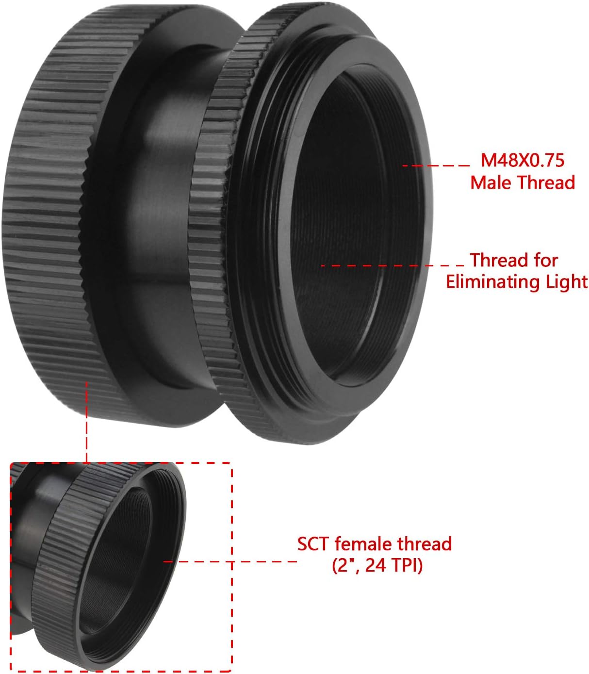 Alstar SCT Adapter for 2" SCT Diagonals - Convert Compatible Push-in (Refractor) Type diagonals into a Standard SCT Diagonal