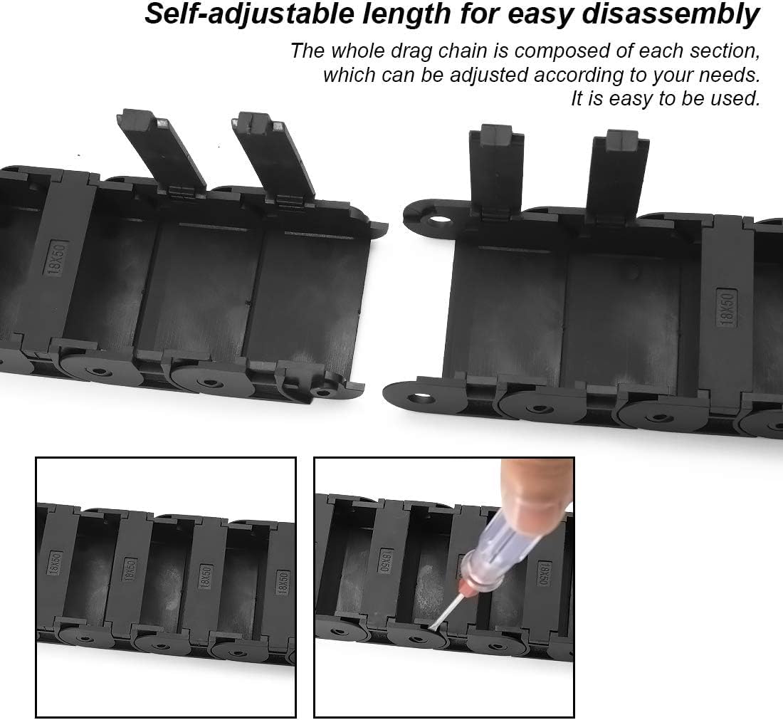 Length Black Plastic R38 18 x 50mm Open One Side Type Cable Drag Chain Wire Carrier for CNC Machine 1M