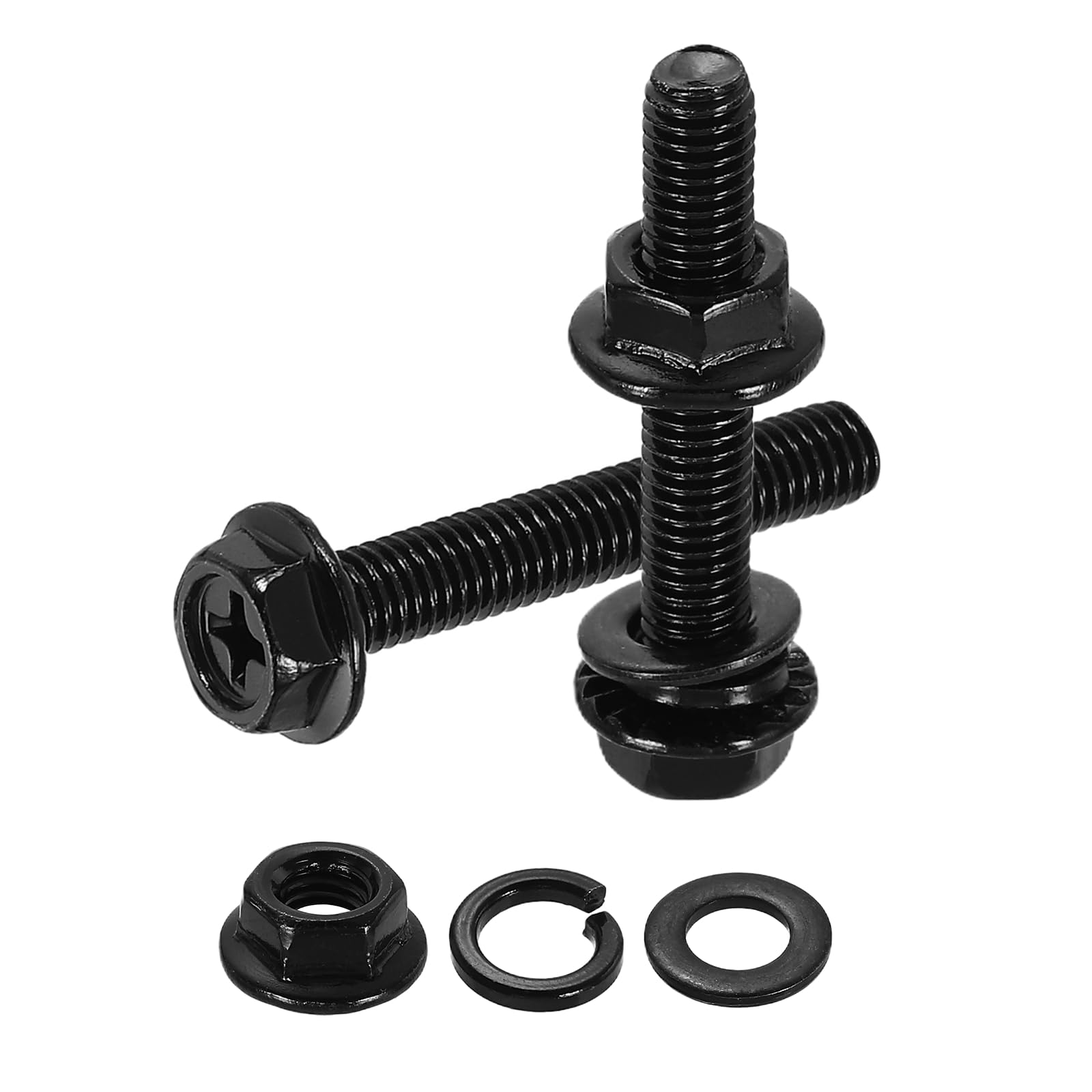 sourcing map M5 x 30mm Phillips Flanged Hex Head Bolts, 10Pcs 304 Stainless Steel Flange Hexagon Screws with Nuts, Flat & Lock Washers, Fully Threaded, for Machinery Industry Home, Black — image 1